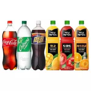 1.5L 6종 각 1개씩 / 코카콜라+칠성사이다+맥콜+미닛메이드 망고+미닛메이드 토마토+미닛메이드 제주감귤