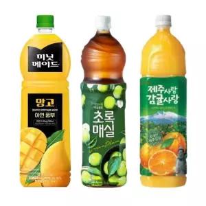 한번에먹자 1.5L 과즙음료 혼합 3종 / 미닛메이드 망고 2개 + 웅진 초록매실 2개 + 롯데 제주감귤 2개