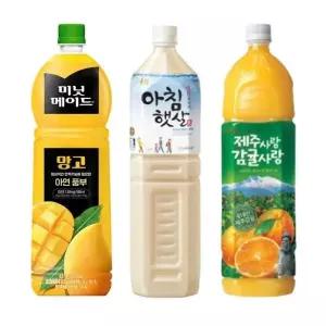 한번에먹자 1.5L 과즙음료 혼합 3종 / 미닛메이드 망고 2개 + 웅진 아침햇살 2개 + 롯데 제주감귤 2개