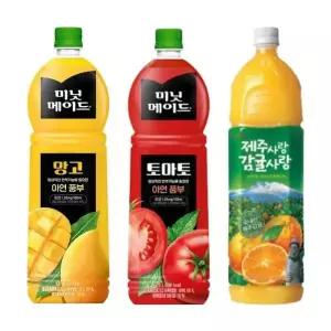 한번에먹자 1.5L 과즙음료 혼합 3종 / 미닛메이드 망고 2개 + 토마토 2개 + 롯데 제주감귤 2개 / 총 6개