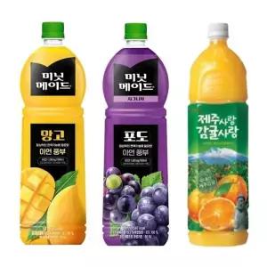 한번에먹자 1.5L 과즙음료 혼합 3종 / 미닛메이드 포도 2개 + 망고 2개 + 롯데 제주감귤 2개 / 총 6개