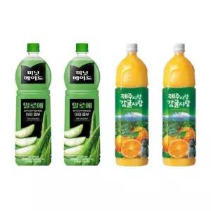 한번에먹자 과즙음료 2종 혼합세트 / 미닛메이드 망고 1.5L 2개 + 롯데 제주감귤 1.5L 2개 / 총 4