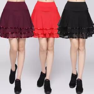 여성 댄스복 하의 라인댄스복 밴딩 메쉬 스커트 치마 