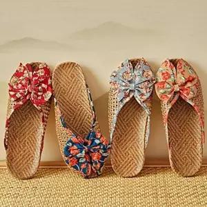 준캡 거실실내화 왕골슬리퍼 등나무로즈리본