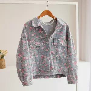 [잇수다] 라마쥬 핑크 플라워 루즈핏 카라 데님 자켓
