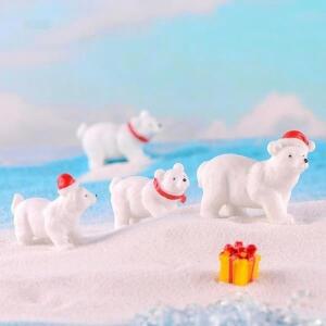 3피스 동물 미니어처 크리스마스 북극곰 인형 정원 마이크로 눈 풍경 DIY 호환 액세서리