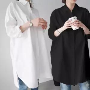 봄 여성 셔츠 화이트 블랙 오피스룩 루즈핏 남방 블라우스 롱