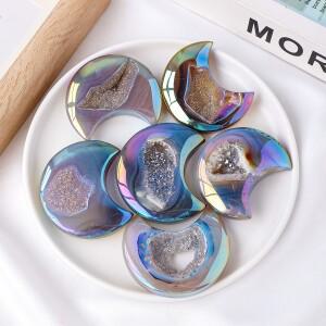 1개 천연 크리스탈 아우라 아게이트 케이브 문 팜 스톤 클러스터 뷰잉 홈 데스크탑 장식품