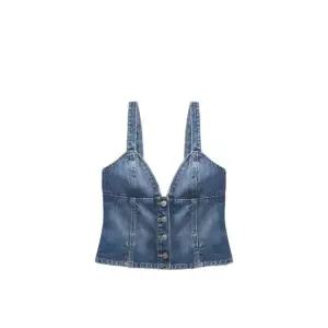 여성 크로스 조끼 나시 데일리 데님 뷔스티에조끼 여성용 뷔스티에 베이직 슬림 숄더 후드