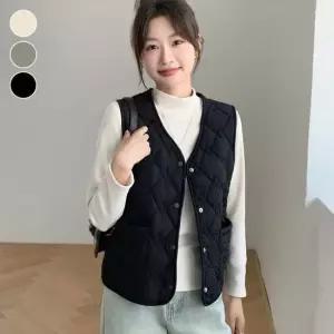 브이넥 기모 똑딱 단추 여자 퀼팅 패딩 조끼