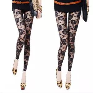 여자 파티 룩 코디 플라워 패턴 장미 레이스 레깅스 레깅스 레깅스스타킹