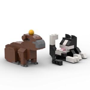 동물 시리즈 62Pcs MOC 벽돌 고양이 피규어 DIY 블록 장난감  교육 장난감 생일