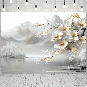 금색 나무와 꽃이 있는 태피스트리 1개, 폴리에스테르 직물, 기계 세탁 가능, 침실 및 장식에