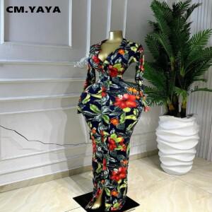 CM.YAYA 여성 풀 슬리브 꽃 프린트 Bodycon 롱 드레스 2026 봄 저녁 거리 생일 나이트 파티 Vestidos 섹시