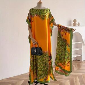 여성용 꽃 나비 공작 프린트 숄 스카프 세트, 우아한 캐주얼  보헤미안 휴가