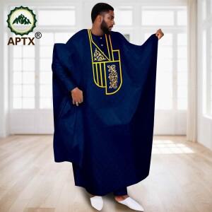 남성용 아프리카 의류 APTX 무슬림 로브 화이트 전통 웨딩 파티 수트 셔츠 바지 3종 다쉬키 아그바다 라마