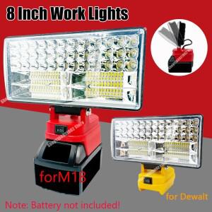 밀워키 호환 M18용 배터리 부품, 디월트 호환 DCB200 20V 리튬 8인치 작업등 램프 스포트라이트 USB 파워뱅