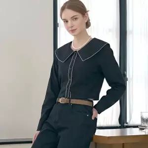 [하프클럽/레코브](레코브) 라인배색빅카라 블라우스(LC61CXBL549X)