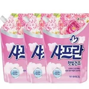 LG생활건강 샤프란 섬유유연제 햇빛건조 핑크플로랄 2L X 3개