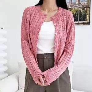 캐주얼 러블리 여성 루즈핏 꽈배기 크롭 니트 가디건 (HSJ-WFH7LTN)