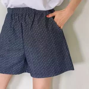 플라워 도트 4부 밴딩 반바지 데님 와이드핏 여성 빅사이즈