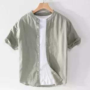 린넨 헨리넥 남자 통풍 루즈핏 출근 빅사이즈 라운드넥