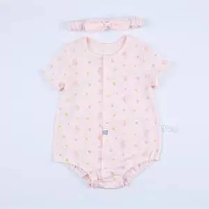 [달퐁]큐비앤맘 레빗가든 반팔 바디슈트 헤어밴드 세트 아기외출복