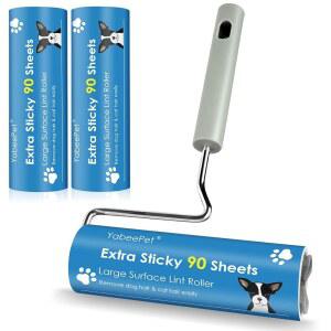 여분의 끈적끈적한 대형 표면 보푸라기 롤러, 반려동물 털용 6.3인치 자이언트 고양이 제거 옷, 가구(핸들 1개 + 270매)