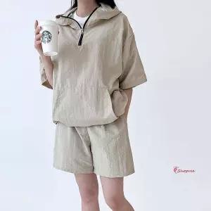 여성 반바지 반팔 트레이닝세트 밴딩 아노락 후드uvw965