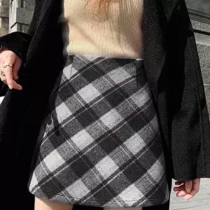 스커트 체크무늬 숏 롱 2컬러 H라인 겨울 치마 여성 zqc8+6tyT