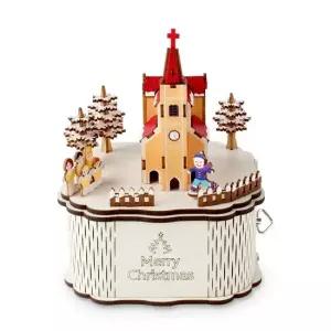 DIY 나무 모형 조립 키트 회전 우드 오르골 크리스마스 교회 YM979