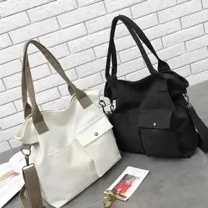 여성 2컬러 데일리 포켓 크로스백 겸용 에코 캔버스백 학생숄더백 숄더에코백 쇼퍼백