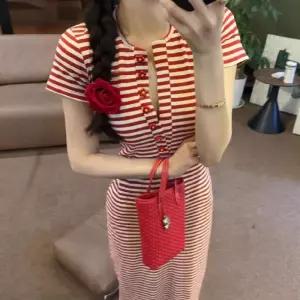 스파이더맨 원피스 여친 스트라이프 반팔 여름용 슬림핏 힙업 OPH2