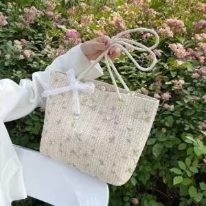 여성 여름 가벼운 핸드 쇼퍼 가방 라탄 숄더 백 크림 20대가방 데일리백 데일리가방
