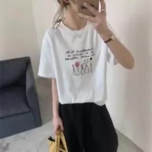 여성용 면 캐주얼 여름 프린트 베이직 셔츠 반팔 얇은 귀여운 라운드 캐릭터 티 블라우스 BE2