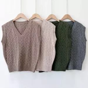 여성 니트 꽈배기 조끼 베스트 캐주얼 V넥 니트조끼