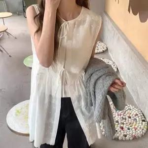 민소매 조끼 레이어드 오픈 롱 베스트 시스루 원피스