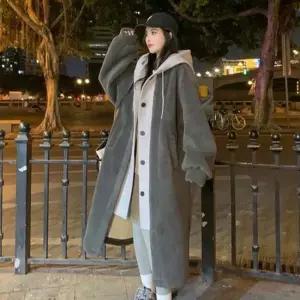 겨울 아우터 뽀글이 일체형 후드코트 롱코트 양털코트