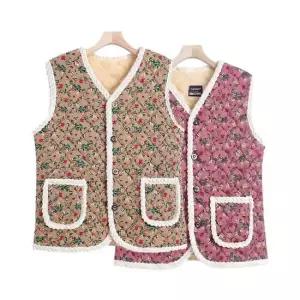 꽃 무늬 양 털 융 할머니 촌캉스 보온 누빔 뽀글이 겨울 엄마 방한 조끼