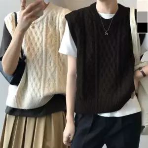베스트조끼 여성 베스트 라운드넥조끼 1P 꽈베기 니트