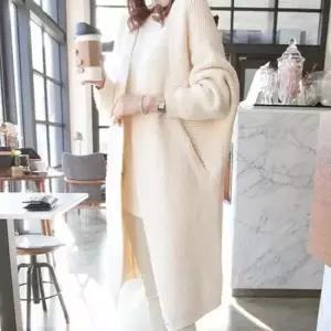 여성 긴팔 니트 롱 가디건 슬림 가오리핏 로브 스타일