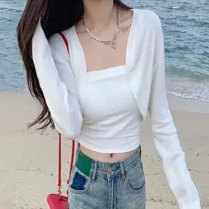 여성 얇은소재 여름착용 크롭 가디건