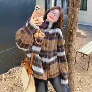 엘럽 여성용 모직 빈티지 늦가을 초겨울 코트 패딩 체크 쇼트 박템3