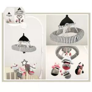 멜로디 도형흑백모빌 오르골포함 봉제인형 신생아모빌