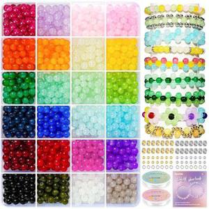 주얼리 팔찌 제작용 6MM 유리 구슬 1400개입 24가지 색상 비즈 레이아웃 키트