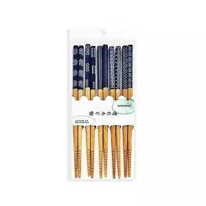 일본식 세트 대나무 젓가락 블루 5P 나무