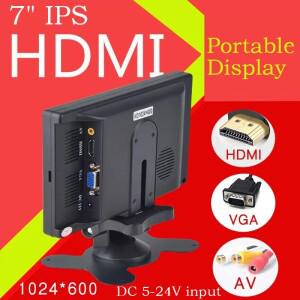 라스베리 파이 HDMI 호환 VGA D-SUB 반전 카메라 용 7 인치 IPS 휴대용 디스플레이 HD 1024x600 화면 AV CC