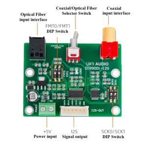 HIFI 오디오 DIR9001 모듈 변환 보드 동축 광섬유 수신 SPDIF-I2S IIS 출력 24 비트 96KHz