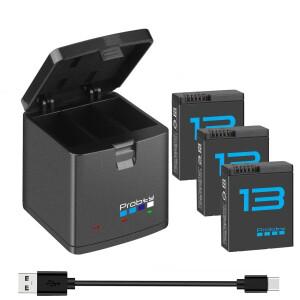 GoPro Hero 13용 2280mAh 배터리 + 3슬롯 박스 충전기 블랙 카메라 액세서리