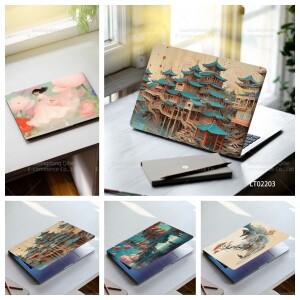 동양 건축 예술 노트북 스티커 2PCS 수동 그린 파빌리온 및 사원 디자인 Ultrabook/노트북 용 방수 데칼